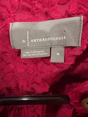 Anthropologie Susanna Burnout Velvet ¾ Sleeve Buttondown Blouse pink M thumbnail 6