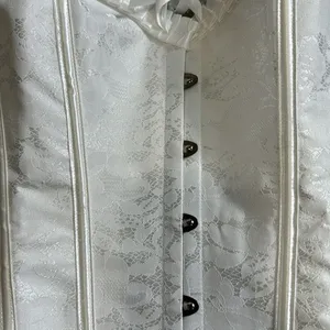 White on white brocade true corset lace up coquette western burlesque size XL thumbnail 4
