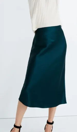 MADEWELL Satin Midi Slip‎ Skirt Smoky Spruce 00 thumbnail 1