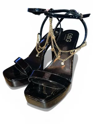 NEW GBG Black Platform Heels with Gold Charms Size 8.5 thumbnail 2
