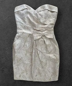 Vintage Y2K Women's Taboo Strapless Cream Gold Jacquard Formal Mini Dress sz S thumbnail 1