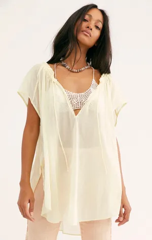 Free People Beach Day Oversized Semi Sheer Top Yellow Size Large thumbnail 1
