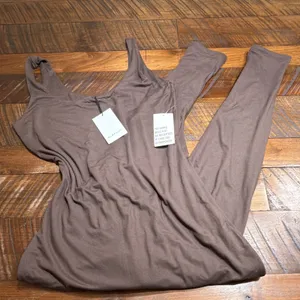 BUMPSUIT Brown Sleeveless Knit Stretch Slim Fit Scoop Neck Skinny Jumpsuit 1 thumbnail 2