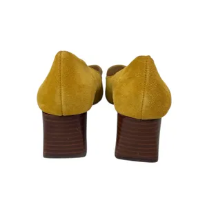 Sole Society Mustard Suede Leather Pointed Toe Block Heel Slip On Pumps Shoes 10 thumbnail 3