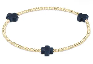 ENewton Signature Cross Gold Pattern 2mm Bead Bracelet thumbnail 1