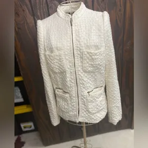 Zara Wool Blend Zip Front Textured Blazer Medium Winter White thumbnail 6