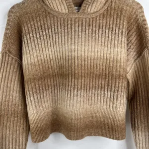 Offline By Aerie Size XS Ribbed Cropped Sweater Hoodie Brown Ombré Long Sleeve thumbnail 6