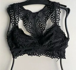 aerie Racer Back Lace Bralette Black Small thumbnail 1