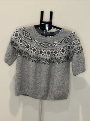 CeCe Fair Isle Short Sleeve Sweater XL Gray Black White thumbnail 2