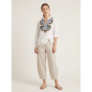 Boho Embroidered Tunic Blouse Cotton Peasant Top White Floral Resort Coverup M thumbnail 10