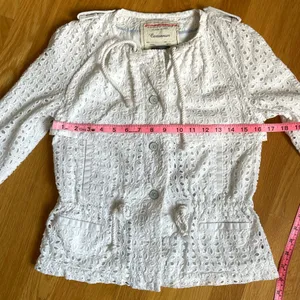 Cartonnier Anthropologie White Eyelet Embroidered Peplum Jacket Blouse Size 0 thumbnail 9