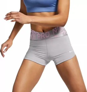 Nike Pro Women’s Mid-Rise 3" Biker Shorts – Thunder Grey/Pink Foam/Metallic – XS thumbnail 1