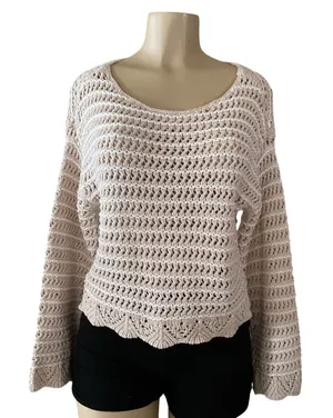 American Eagle Crochet Knit Sweater Women’s S Beige Open Knit Long Sleeve NWT thumbnail 1