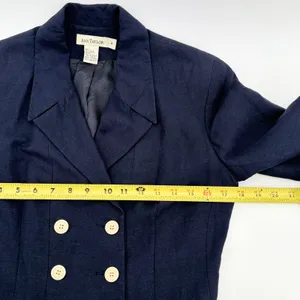 Ann‎ Taylor Navy Blue Linen Blend Double Breasted Blazer Jacket Womens 8 Vintage thumbnail 2