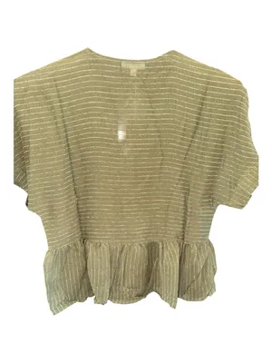 Blu Pepper Olive Green Button-Front Short Sleeve Peplum Top thumbnail 2