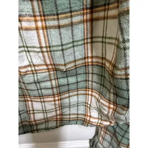 No Comment Plaid Hooded Cropped Flannel Shirt Green Gray Grunge Medium thumbnail 8