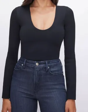 Good American Scuba Scoop Neck Long Sleeve Bodysuit Black Size M. thumbnail 1