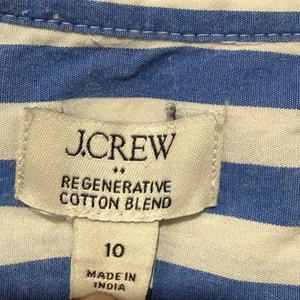 J. Crew Cotton Dress Sz 10 Blue White Stripe Ruffle Puff Sleeve Coastal V-Neck thumbnail 3