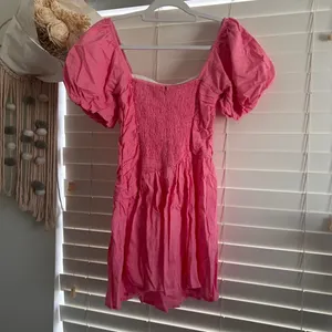 Hello molly pink linen blend puff sleeve mini dress size M milkmaid cottagecore thumbnail 3