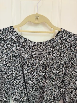 LOFT Ruffle Yolk Neck Tie Waist Long-Sleeve Floral Print Dress thumbnail 9