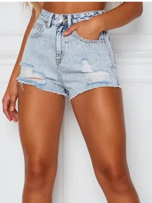 White Fox On A Mission Denim Shorts Washed Blue Size Medium Cut Offs Distressed thumbnail 1