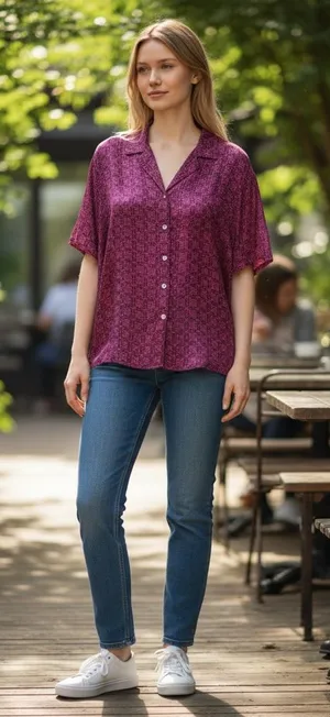 Amanda Smith Silk Button Up Top Large Burgundy Floral Lightweight Short Sleeves thumbnail 1