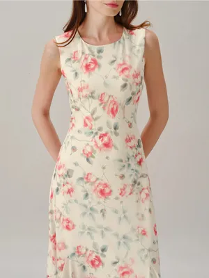 Rihoas Floral Sleeveless Maxi Dress — Pink Rose on Cream thumbnail 5