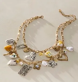 HTF Free People Maxamillion Charm Necklace Gold Silver Yellow ~ SOLD OUT! thumbnail 1