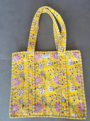 Farylina Jane Zip Closure Tote Bag Yellow Pink Floral thumbnail 1