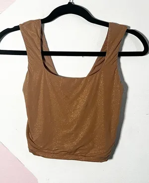 Aerie Smoothez Tank‎ Top Small Gold Glitter Shimmer Comfort thumbnail 1