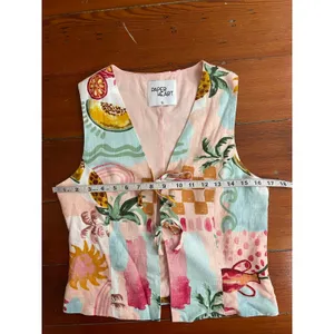 Paper Heart Linen Blend Tie Front Vest Pink Tropical Fruit Print Small thumbnail 8