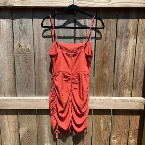 Abercrombie & Fitch Ruched Mini Dress Rust Orange Spaghetti Strap Bodycon M thumbnail 2
