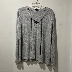RAILS Leigh V-neck Velvet-ties Long-sleeve Top In Melange Gray Size Large Soft!‎ thumbnail 4