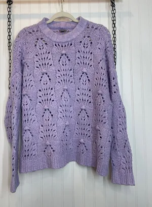 Aerie Womens Purple Oversized Chunky Open Knit Sweater Cozy Preppy Top Size S thumbnail 1
