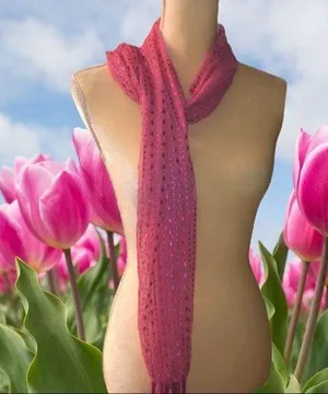 Pink sheer scarf with fringe thumbnail 1