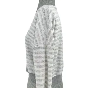 Maison Jules Sweater Gray Striped Cropped Knit Cardigan Coastal Academia Preppy thumbnail 4