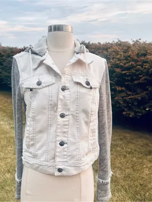 Free People Knit Hooded Denim Jacket thumbnail 8