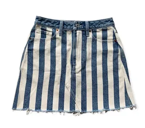 Abercrombie & Fitch Denim & White Striped Natural Rise Raw Hem Mini Skirt 26 2 thumbnail 1