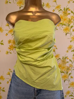 Zara Lime Green Strapless Asymmetric Draped Top size S thumbnail 4