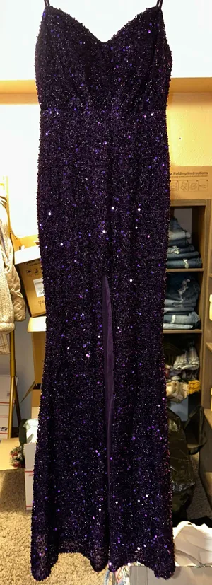 Miss Look Maxi purple sequin prom dress thumbnail 2