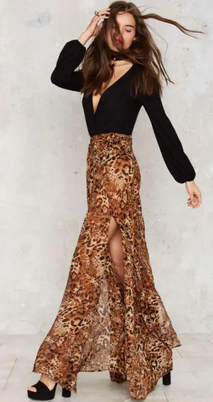 LIONESS NWT Princess Polly/ Nasty gal leopard animal print chiffon High Waisted maxi skirt thumbnail 1