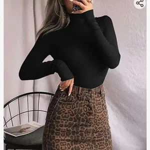Women's mock turtle neck long sleeve bodysuit jumpsuit size large black … thumbnail 3