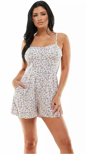 Lily Rose Floral Molded Cup Linen-Blend Romper‎ Medium NWT thumbnail 1