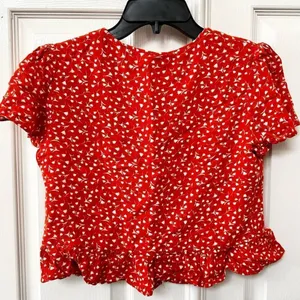 Harper burnt orange floral short sleeved V neck crop top thumbnail 2