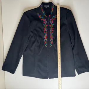 Elementz Floral Embroidered Faux Suede Zip Up‎ Jacket XL Black Retro Y2K Hippie thumbnail 6