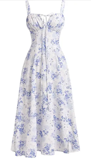 Blue and White Women’s Floral Corset Dress thumbnail 1