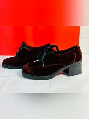 ellemenno Velvet Block Heel Lace-Up Shoes - Burgundy thumbnail 3