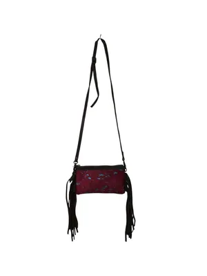 American Darling Western Crossbody Purse Red Cowhair Leather Fringe Aztec Girl thumbnail 2