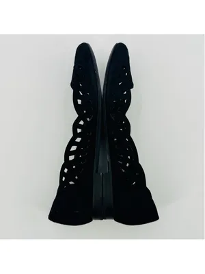 Lauren Ralph Lauren Caley Black Suede Leather Laser Cut Flats Size 8 thumbnail 4