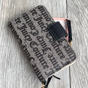 Juicy Couture Black Beige Monogram Tab Card Wallet with Heart Keychain Charm thumbnail 2